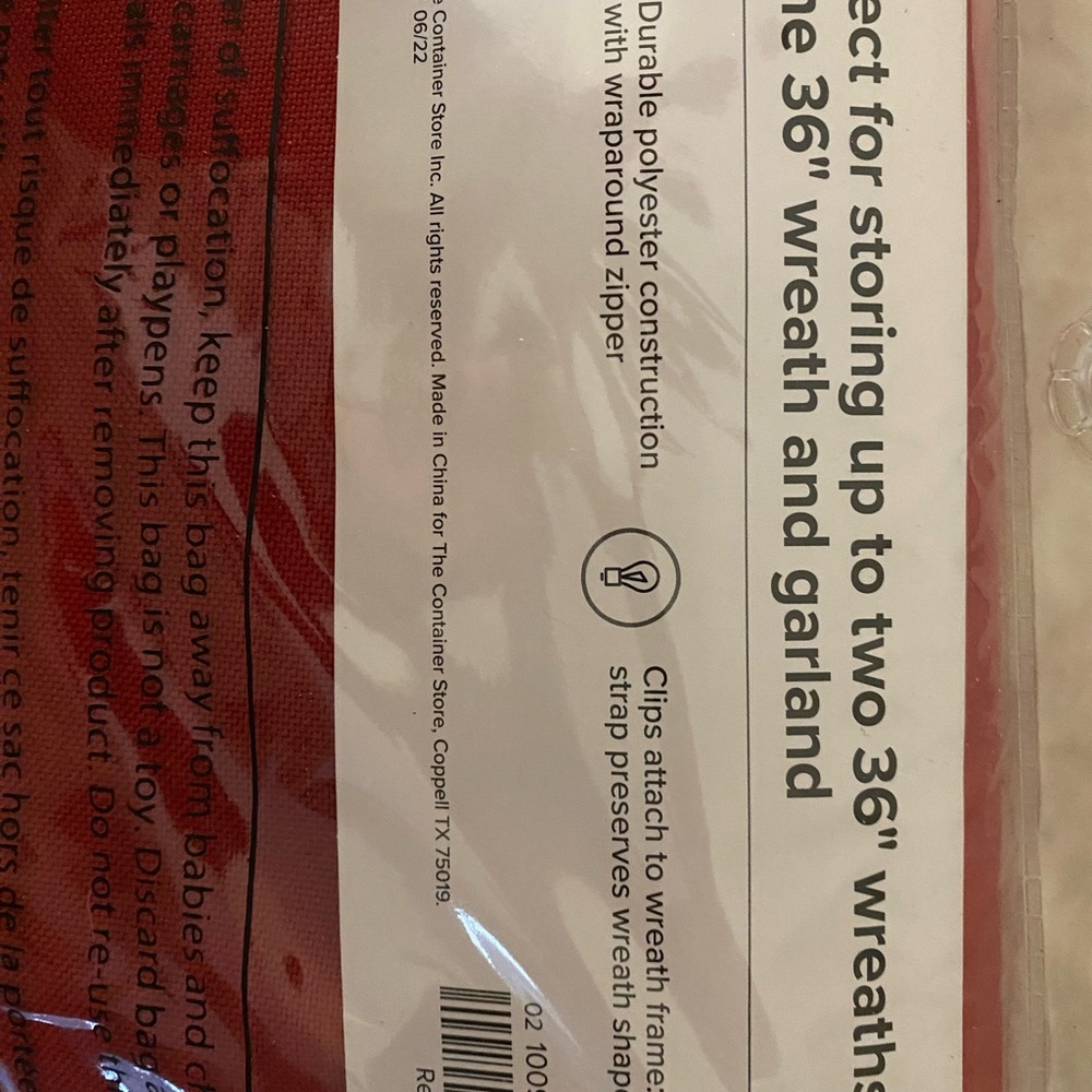 The Container Store Red Wreath Storage Bag 36" double Wreath - Picture 3 of 6
